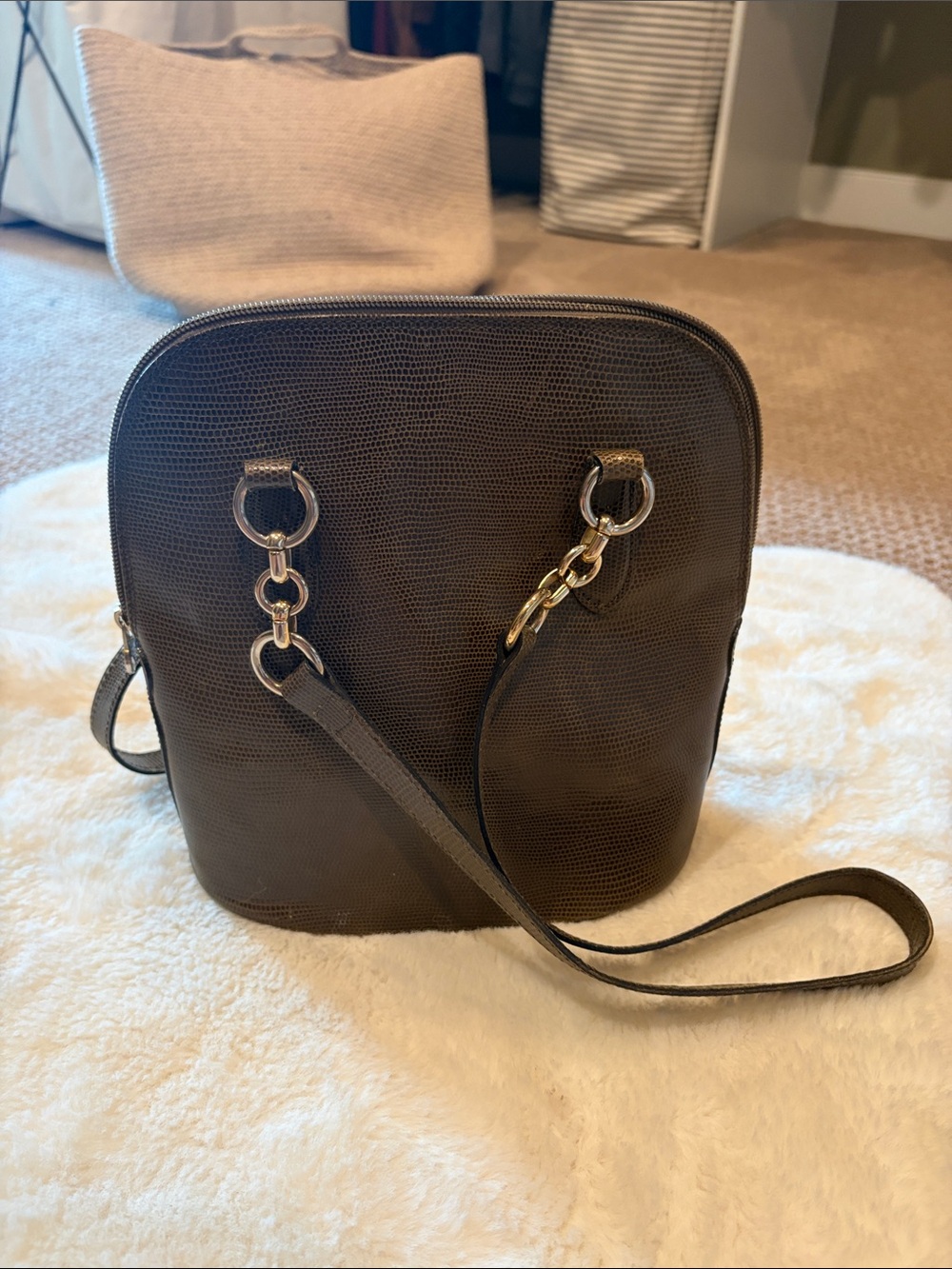 Women's green/ Brown croc embossed shoulder bag